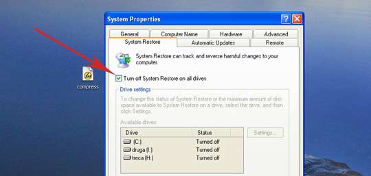 System restore settings